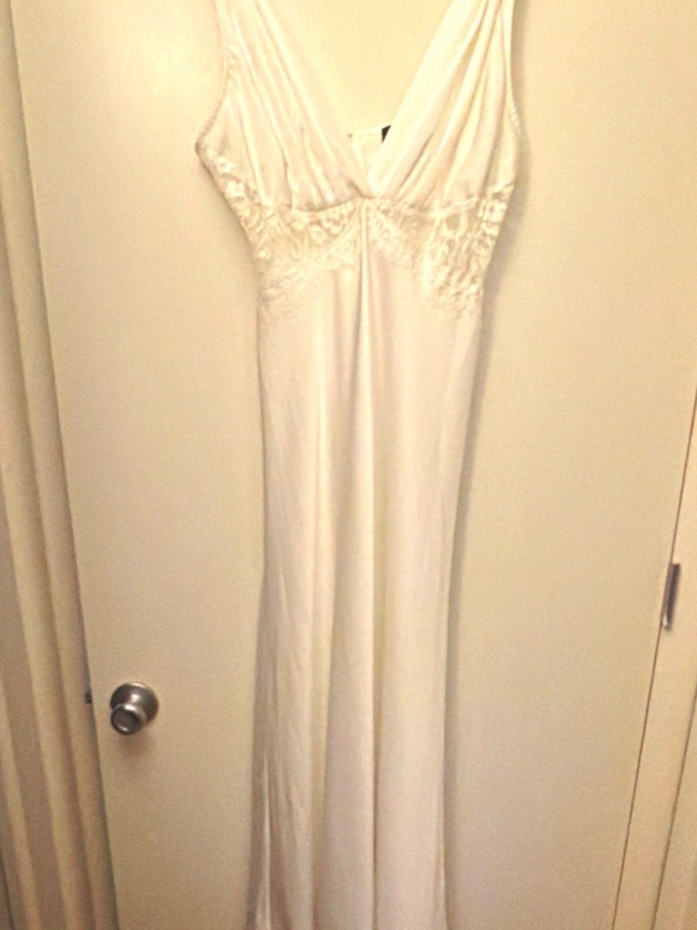 VICI White Satin Lace Trim V-Neck Sleeveless Long Slip Dress L